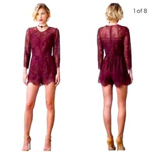 Greylin Burgundy Wine Maroon Lace Shirley Romper